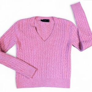 Y2K The Limited Pink Cable-Knit V-Neck Women’s Cable Knit Wool Sweater